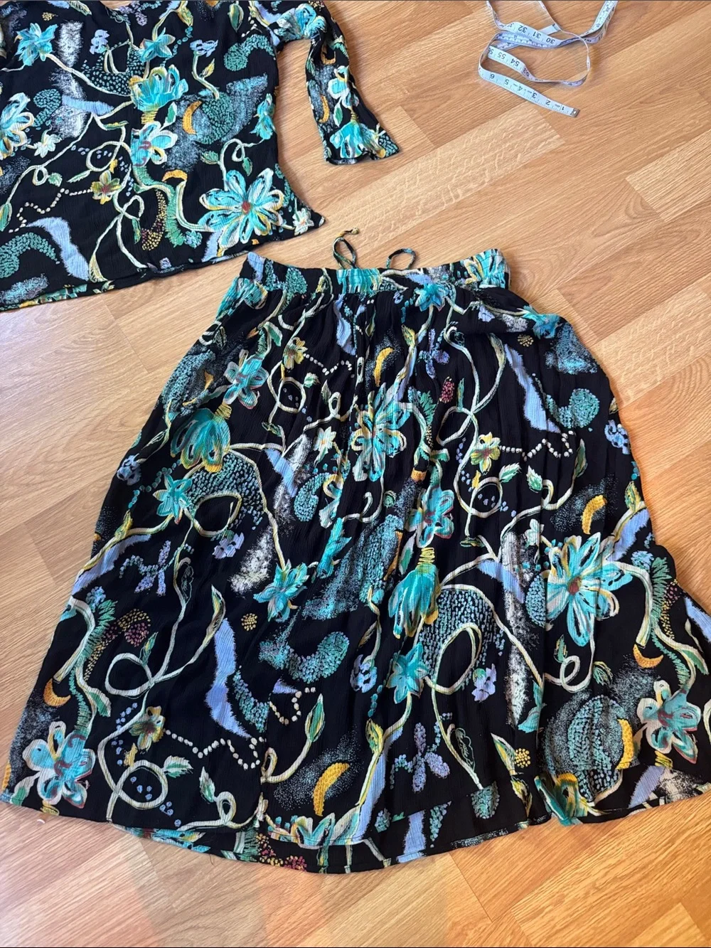 90’s Lotus Boho Floral Rayon Crop Top & Maxi Skirt Set Whimsy Romantic witchy